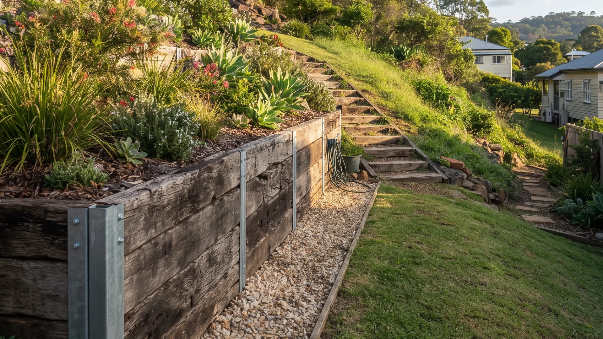 Toowoomba retaining wall on a sloping residential block
